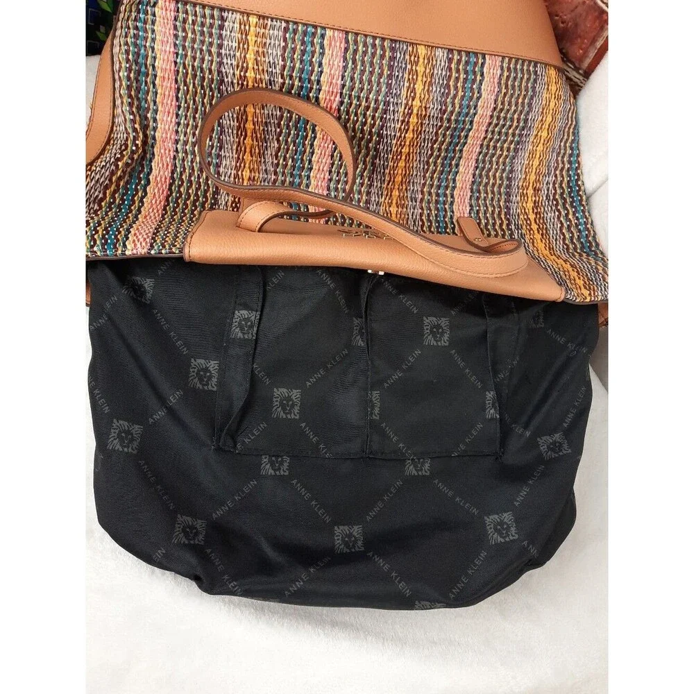 Anne Klein Straw Striped Woven Tote Bag